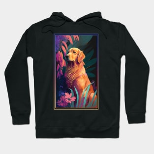 Golden Retriever Dog Vibrant Tropical Flower Tall Digital Oil Painting Portrait 2 Hoodie